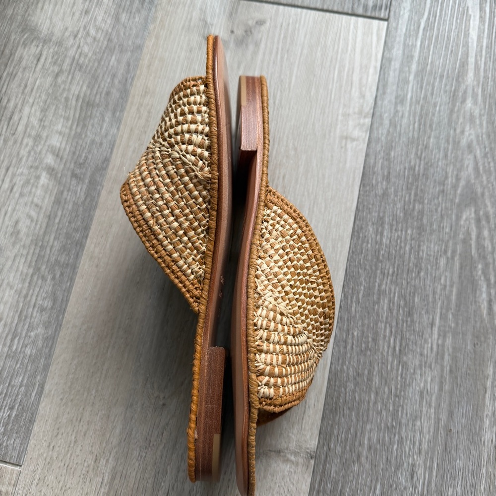 Carrie Forbes Raffia Tan Woven Leather Slide Sandals indie boho 7.5 - Picture 6 of 9
